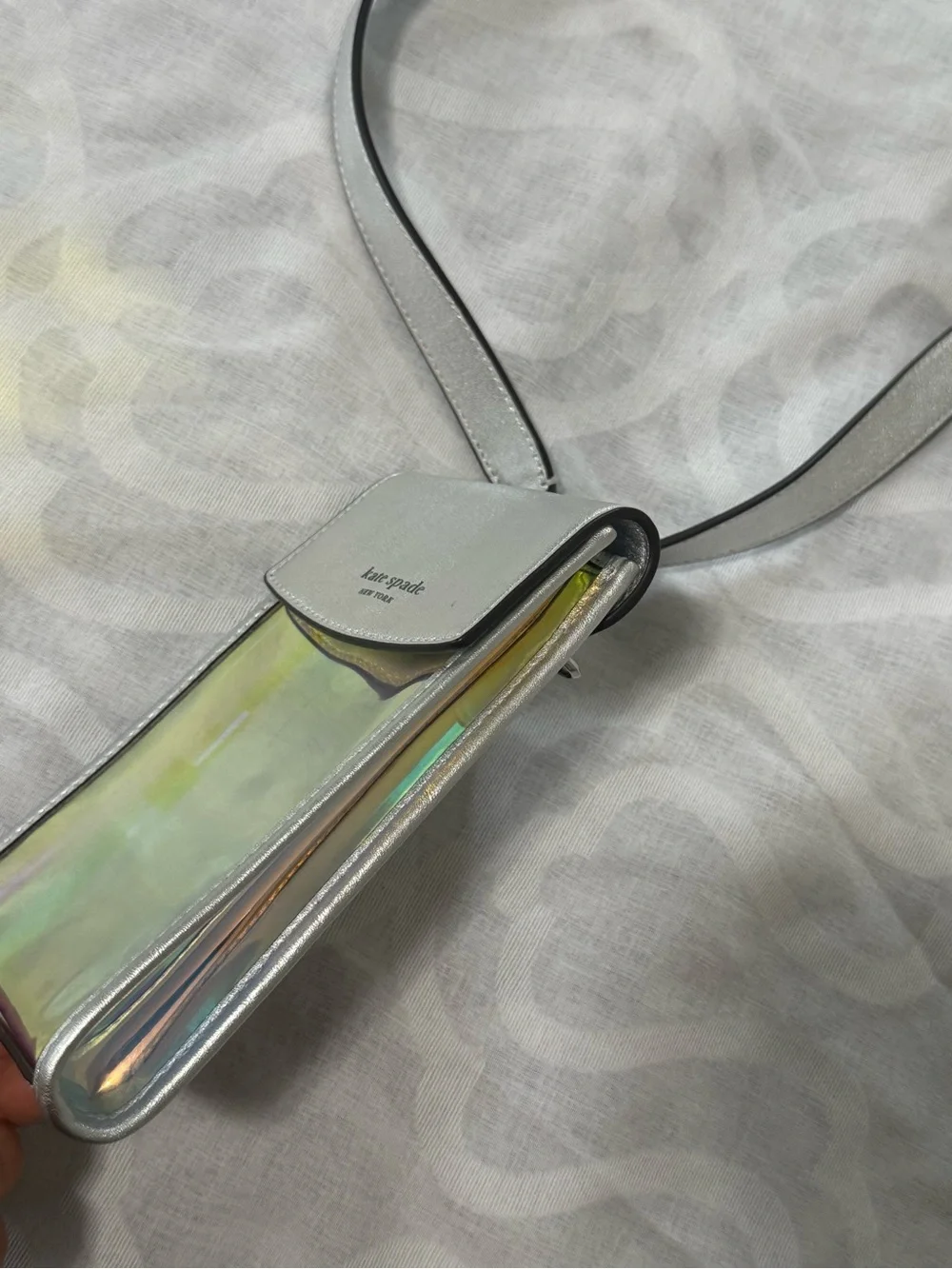kate spade Iridescent Front Crossbody Phone Pouch with Silver Strap